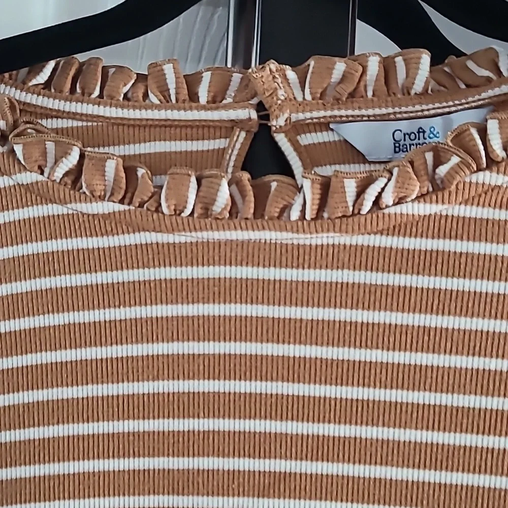 CROFT & BARROW WOMENS BROWN AND WHITE PLUS SIZE STRIPED LONG SLEEVE TOP SIZE XXL - Picture 3 of 12